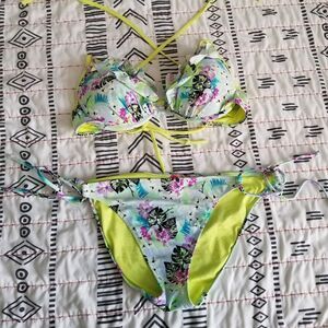 Victoria's Secret Floral Ruffle Tropical Swim Bikini Set